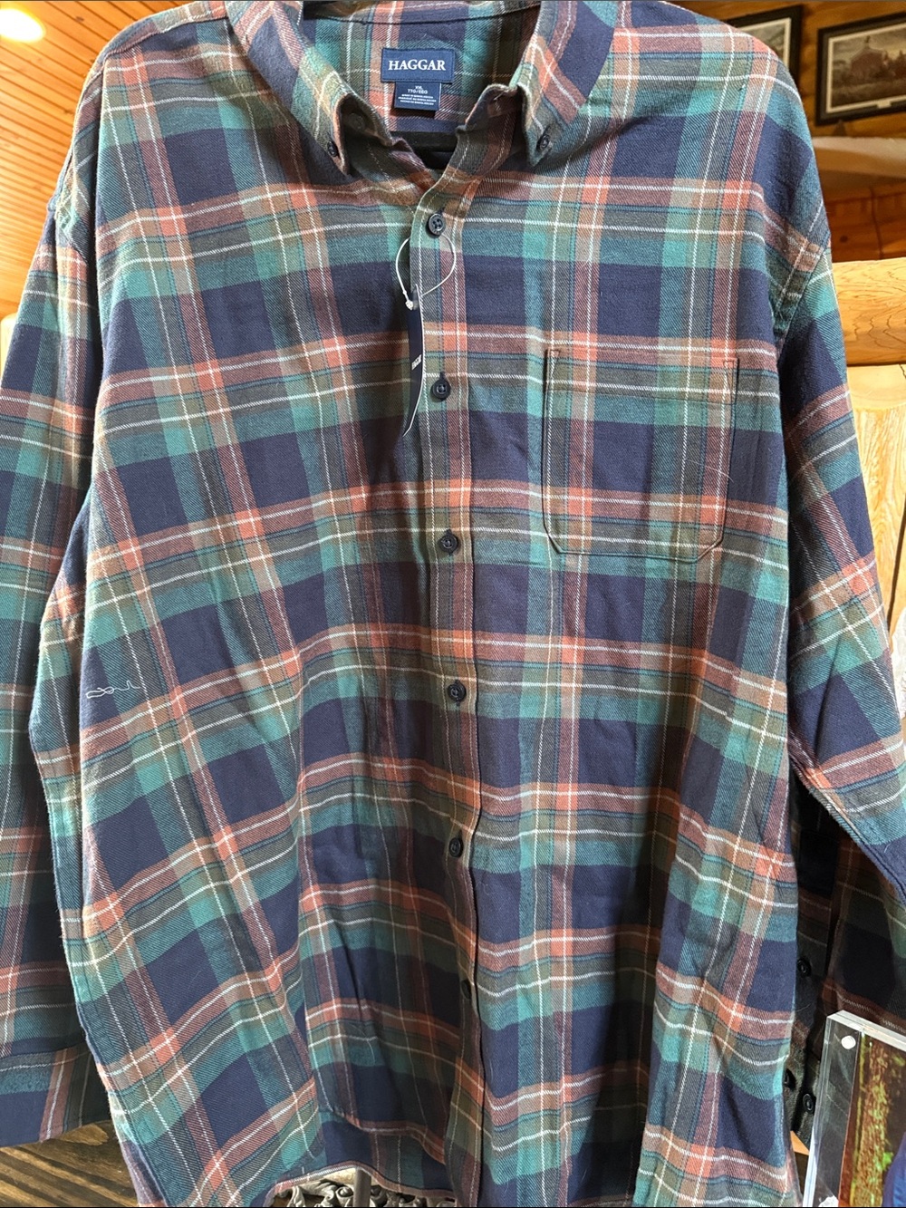 Haggar Navy, Green & Brown Plaid Long-Sleeve Button-Down Shirt